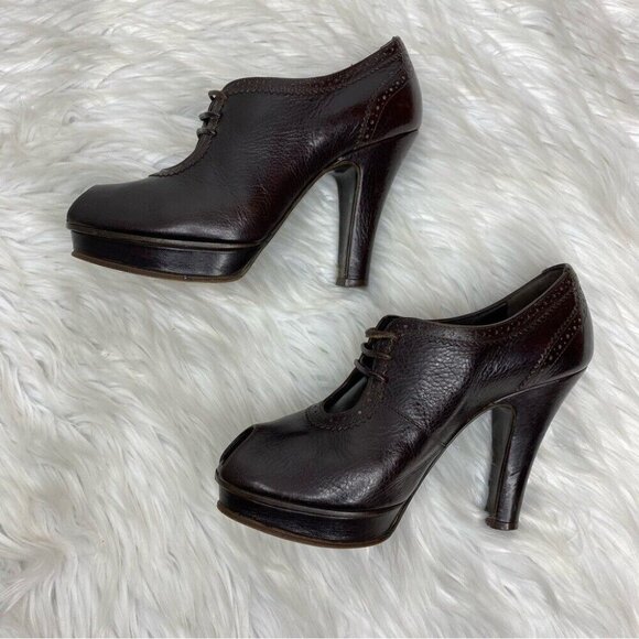 Fendi Women's Brown Leather Oxford Open Toe Platform Designer Ankle Boot EU 36.5 - Picture 7 of 16